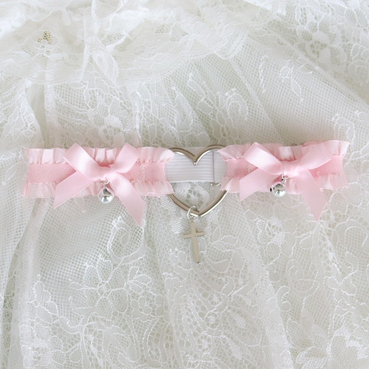 Angelic Rosebud Garter Belts - Pink Cross - angel wings, flowers, garter, garter belt,