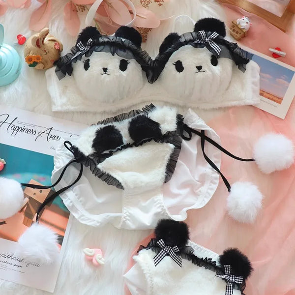 Fuzzy Panda Princess Lingerie Set - bear lingerie, fuzzy, lingerie set, sets, panda