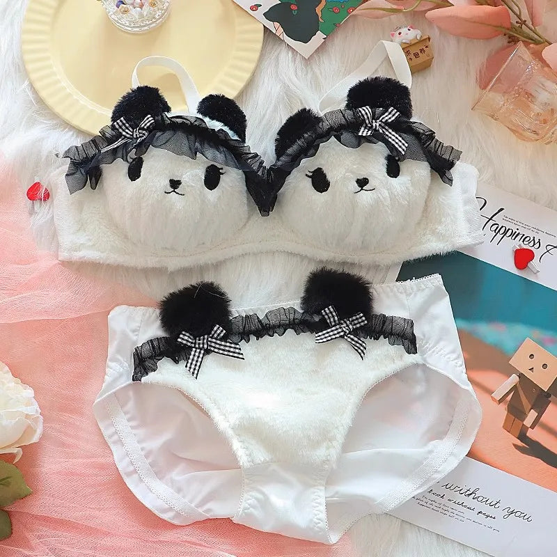 Fuzzy Panda Princess Lingerie Set - EAR / XL - bear lingerie, fuzzy, lingerie set, sets,