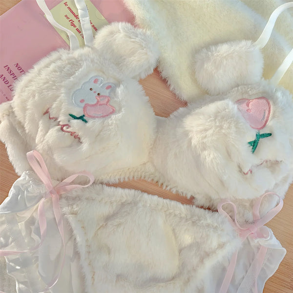 Spring Tulip Bunny Fuzzy Lingerie Set - bear lingerie, fuzzy lingerie set, sets
