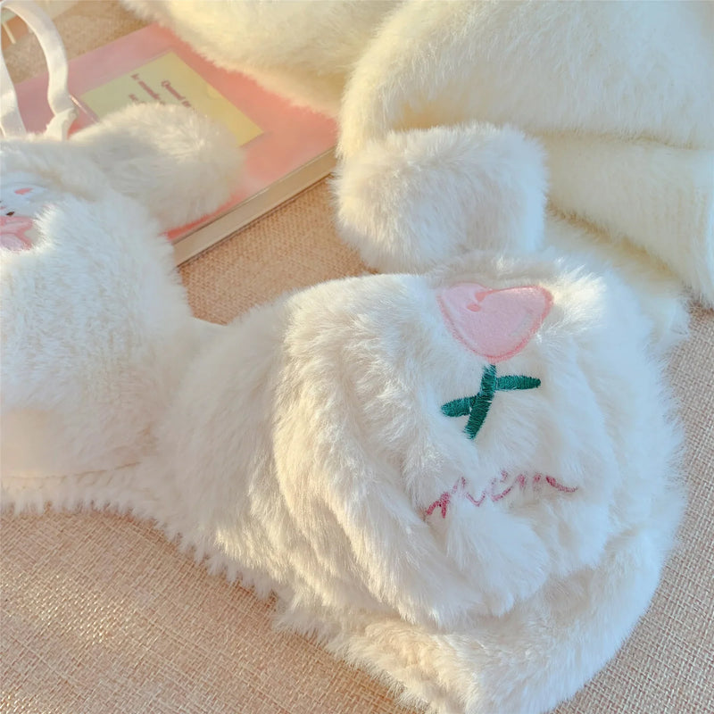 Spring Tulip Bunny Fuzzy Lingerie Set - bear lingerie, fuzzy lingerie set, sets
