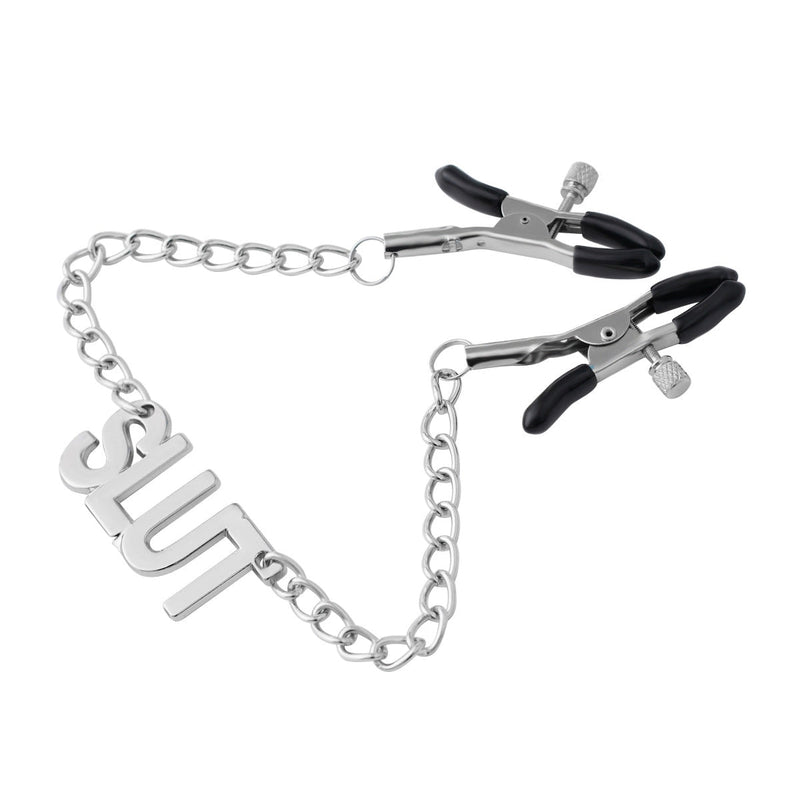Statement Nipple Clamps - Slut - baby girl, choker necklace, clamp, daddies, daddy dom