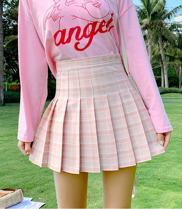 Pink Plaid School Girl Skirt