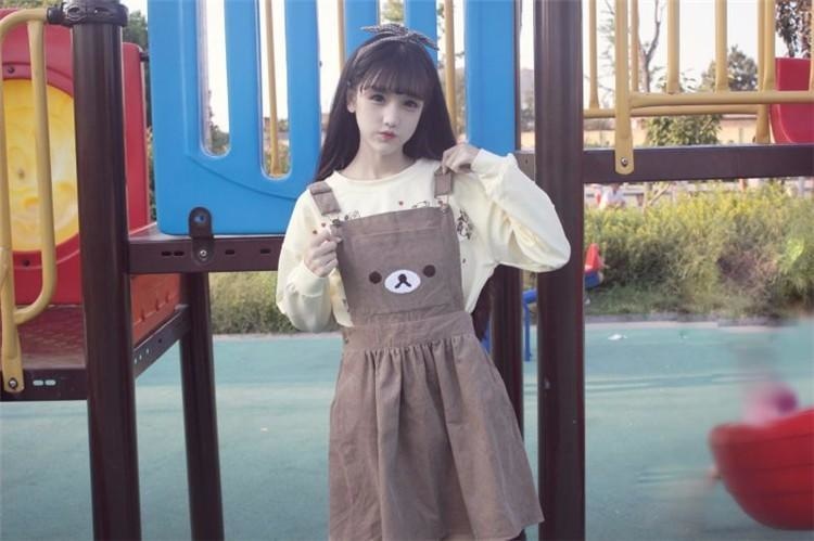 rilakkuma bear corduroy dress suspender straps hooded cowl cord jumper romper dungarees dress abdl ddlg young youthful abdl dd/lg playground
