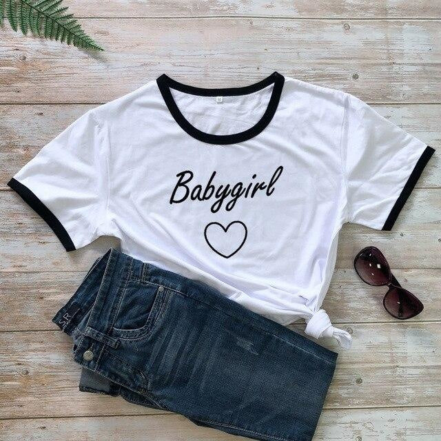 Babygirl T-shirt - black edge-black txt / XXXL - baby girl, girls, babygirl, babygirls, kinky