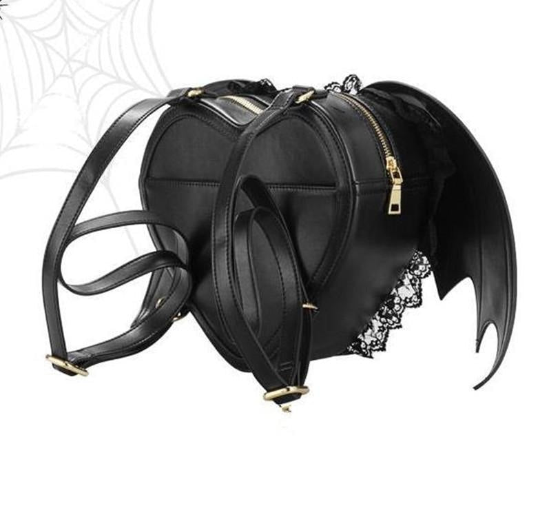 Bat Wing Backpack Goth Dark Fashion Black Winged Book Bag 
