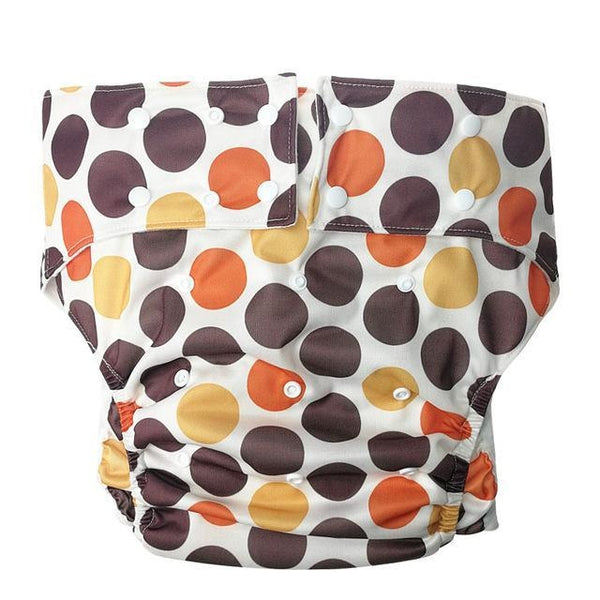 adult baby diaper cloth brown mod polkadot circle print reusable nappies diapers abdl adult sized baby diaper lover nappy snaps unisex mdlb ddlb ddlg mdlg cgl littlespace kink fetish waterproof bamboo liner by ddlg playground