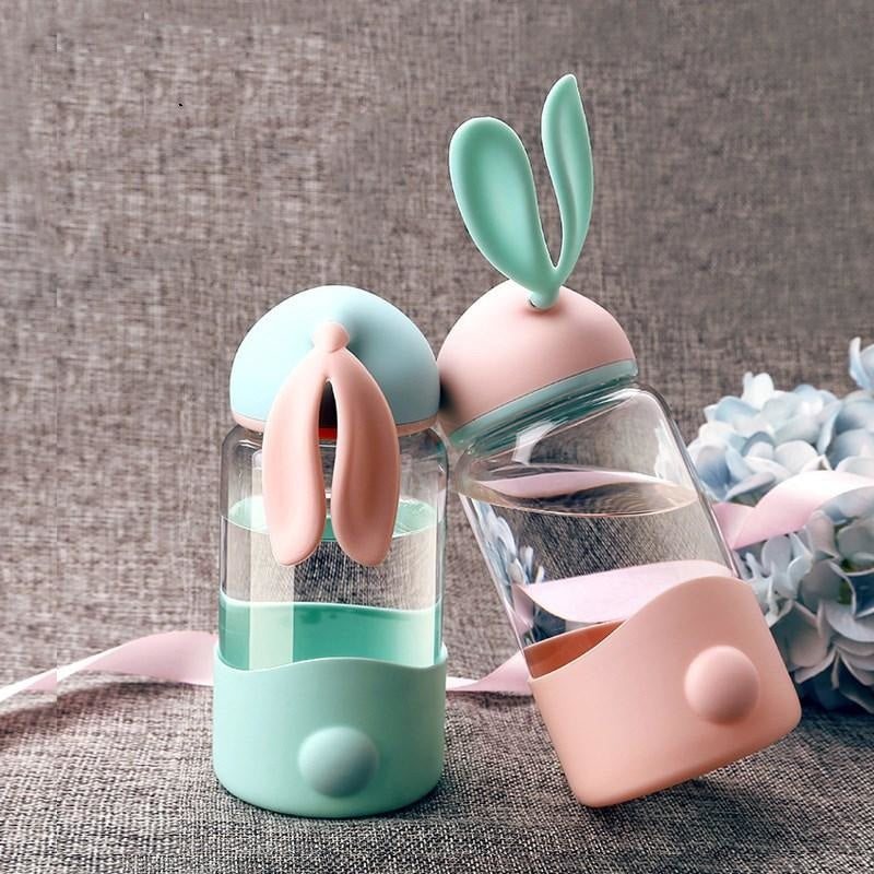 Bunny Glass Water Bottle - adult bottle, baby bottles, bunny ear