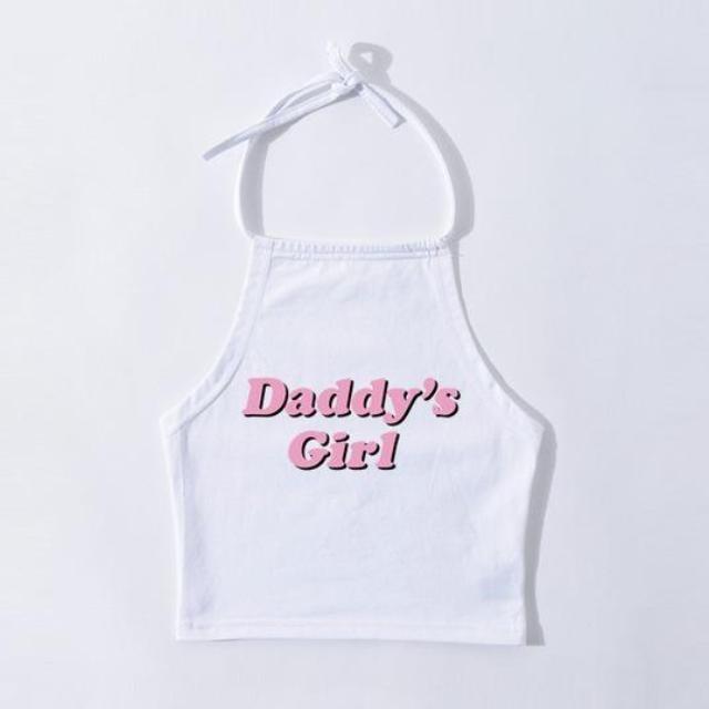 White Daddy's Girl Tank Top Halter Shirt Belly Cropped Crop Top DD/LG Fetish Kink by DDLG Playground