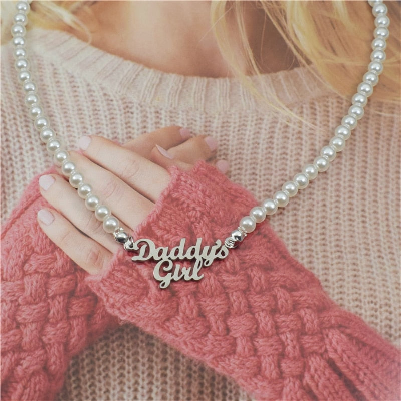 Daddy’s Girl Pearl Necklace - choker necklace, necklaces, daddy gold necklace
