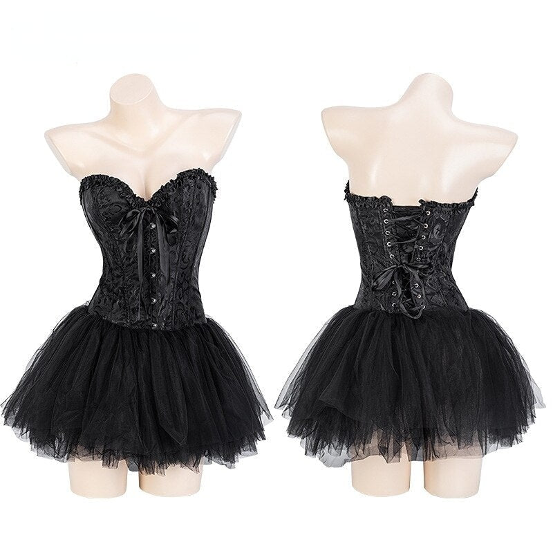 Dark Angel Corset Lingerie Set - Top & Skirt - corset, corsets, lingerie, lingerie set, sets
