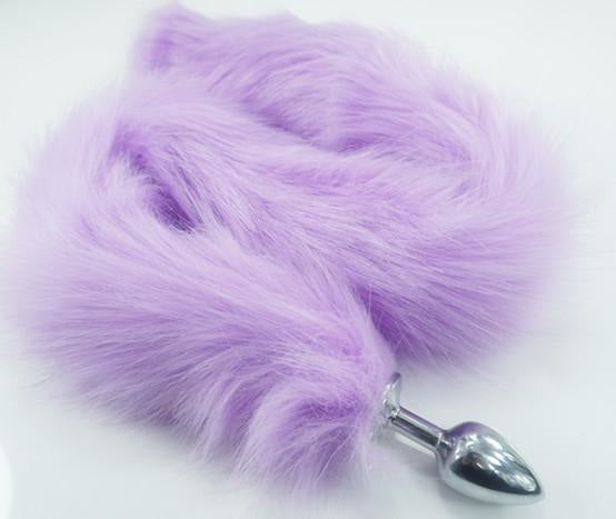 Extra Long Purple Furry Fox Tail Plugs Butt Plug Anal Beads Cat Tails Faux Vegan Fur Kink Fetish PetPlay Furries by DDLG Playground