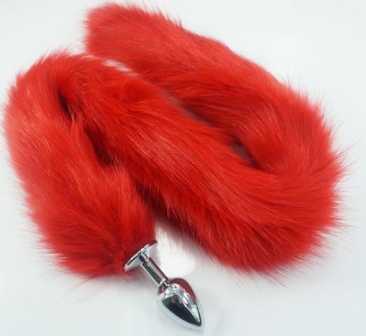 Extra Long Red Furry Fox Tail Plugs Butt Plug Anal Beads Cat Tails Faux Vegan Fur Kink Fetish PetPlay Furries by DDLG Playground