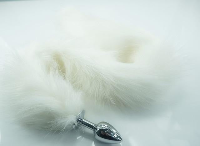 Extra Long White Furry Fox Tail Plugs Butt Plug Anal Beads Cat Tails Faux Vegan Fur Kink Fetish PetPlay Furries by DDLG Playground