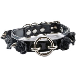Floral O-ring Collar - Black & Silver - choker