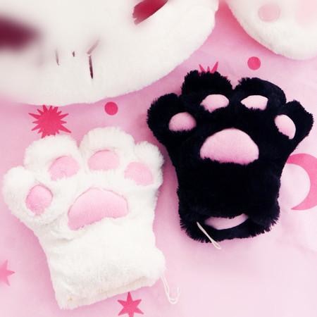 Kawaii Neko Cat Paw Gloves Mittens Fingerless Kitten Hands Cosplay Petplay
