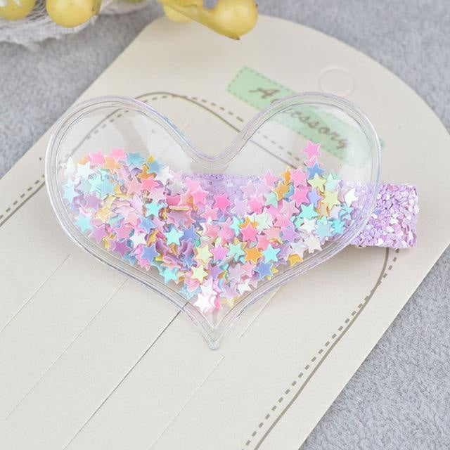 Glitter Confetti Clippies - Heart Beads Rainbow - hair clips