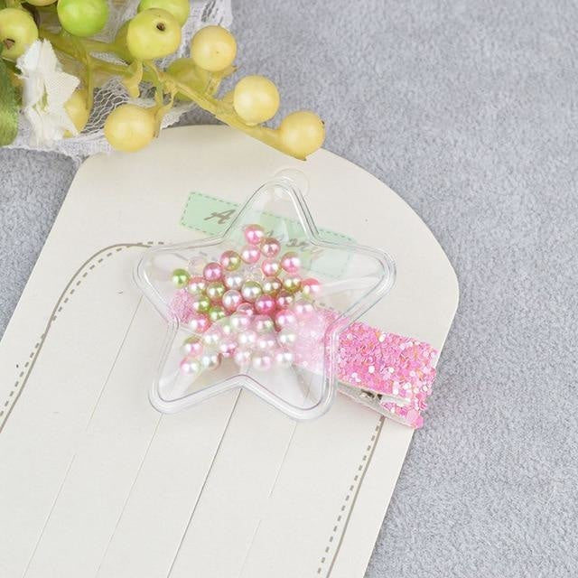 Glitter Confetti Clippies - Star Beads Rainbow - hair clips