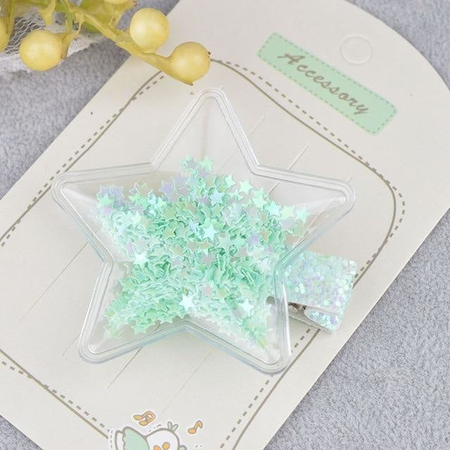 Glitter Confetti Clippies - Star Green - hair clips