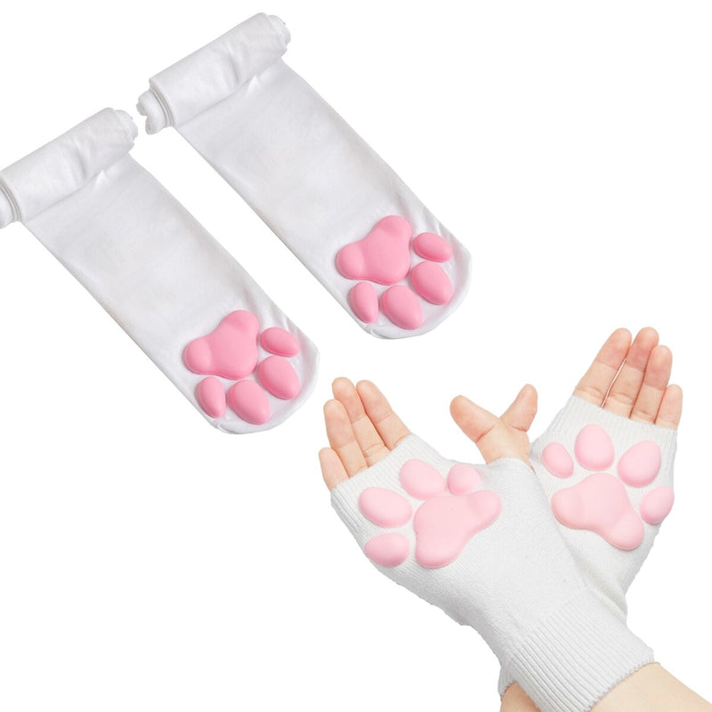 3D Paw Pad Gloves - Short White & Socks - gloves, mittens, paw, paw pad, prints