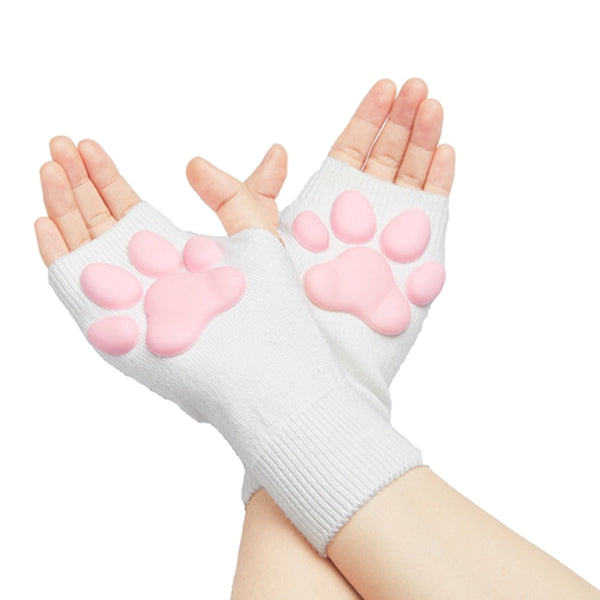 3D Paw Pad Gloves - White Short - gloves, mittens, paw, paw pad, prints