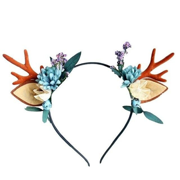 Handmade Reindeer Antlers - Blue Florals - headband