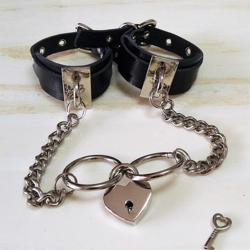 Black Vegan Leather Handcuffs Set Hand Cuffs Kink Fetish BDSM S&M Slave Master Dominant by DDLG Playground