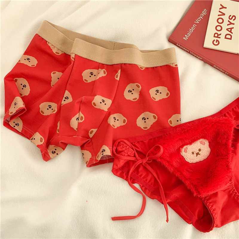 His & Hers Teddy Undies - Red Fur Bear / Women M- Men L - boys, lingerie set, sets, mens, panties