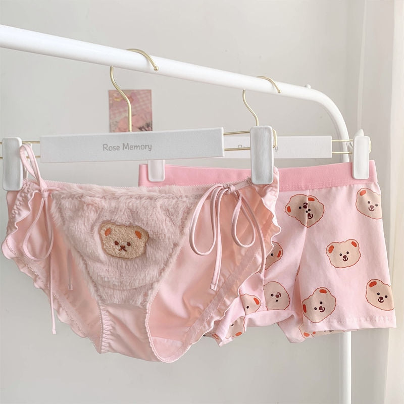 His & Hers Teddy Undies - Pink Fur Bear / Women M- Men L - boys, lingerie set, sets, mens, panties