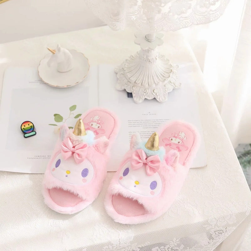 Kawaii Unicorn Slippers - Pink Melody - cartoon, cinnamoroll, footwear, furry, fuzzy