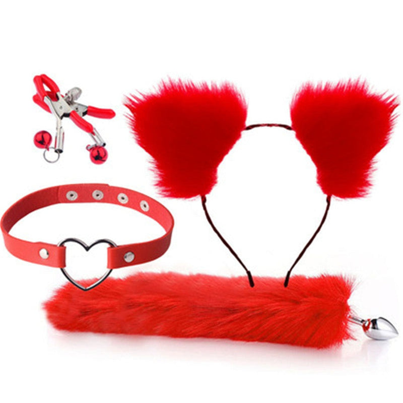 Kitten Starter Kit (10 Color Combos!) - Solid Red - anal plug, plugs, bdsm, blindfold, blindfolds