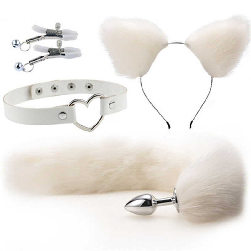 Kitten Starter Kit (10 Color Combos!) - Solid White - anal plug, plugs, bdsm, blindfold, blindfolds