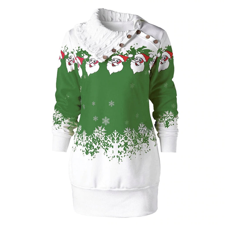 Knit Cowl Neck Santa Sweater - Green / XL - sweater