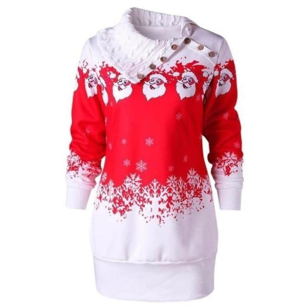 Knit Cowl Neck Santa Sweater - Red / XXL - sweater