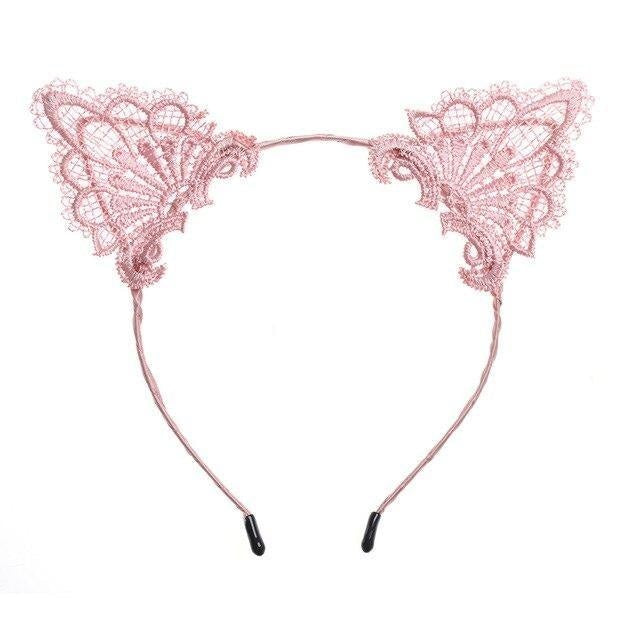 Lace Kitten Ears - Pink - headband