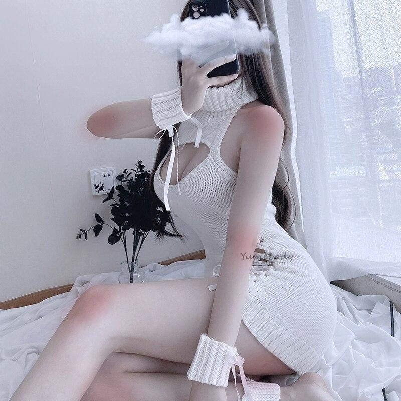 Lace Up Virgin Killer Sweater Dress - anime, bows, clothes, clothing, corset