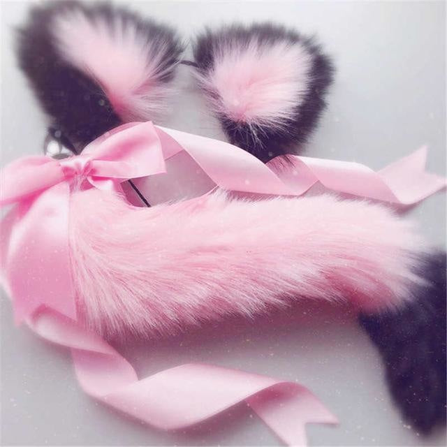 Luxury Neko Tail & Ear Sets - pink & black - petplay