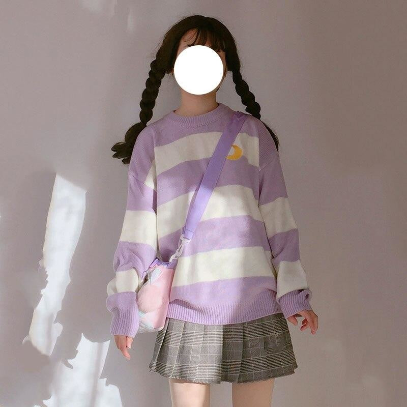 Magic Moon Knit Sweater - Lavender - crewneck sweater, crewnecks, ddlg, fairy kei, fall