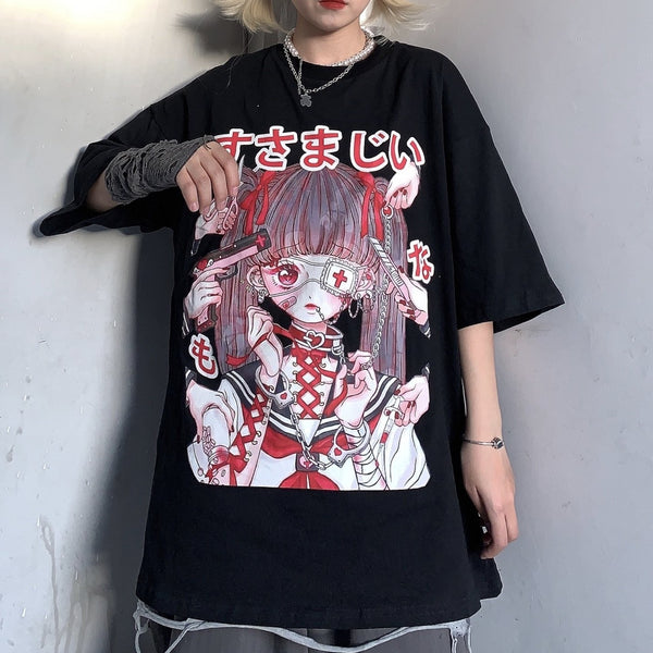 Menhera Goth Anime Oversized T-Shirt Top Kei Harajuku