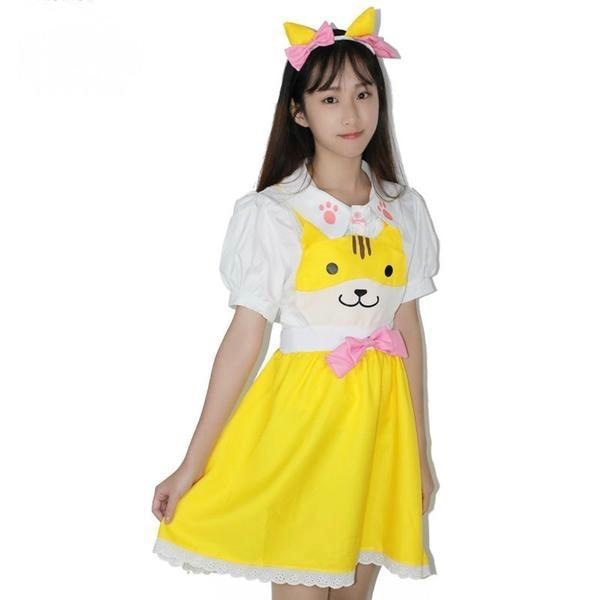 yellow kitty cat suspender dress jumper romper one piece skirt paw print cut out hollow straps coveralls overalls petplay kitten play cgl ddlg playground