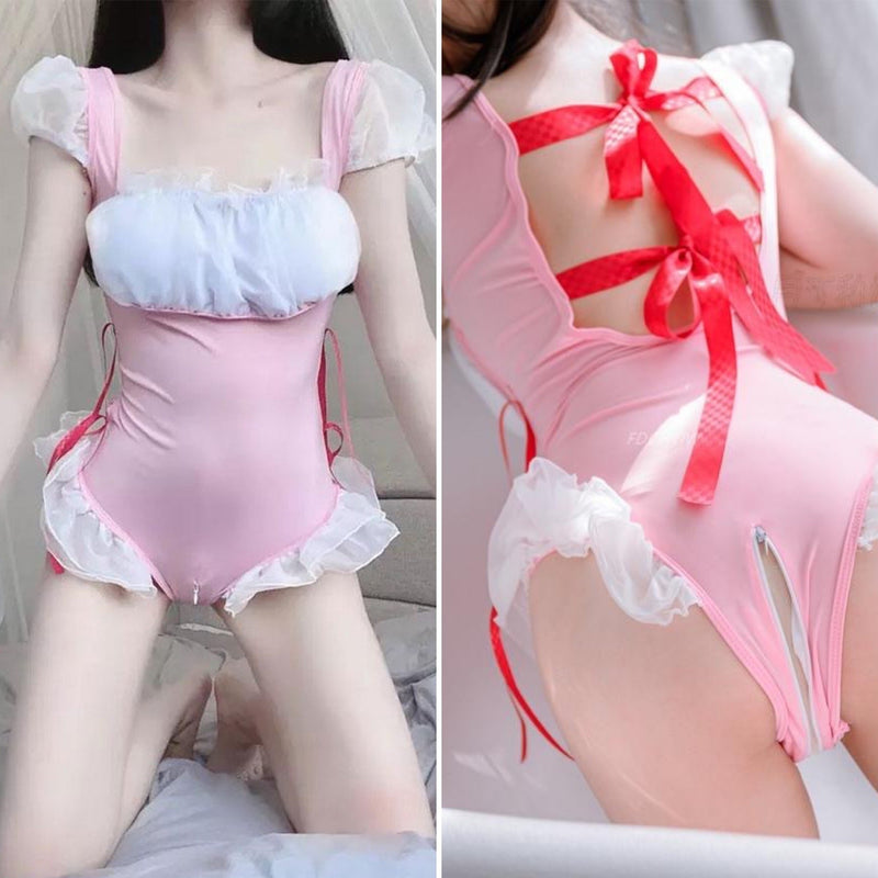 Open-Crotch Maid Onesie - bodysuit, bodysuits, costume, lingerie, maid cosplay