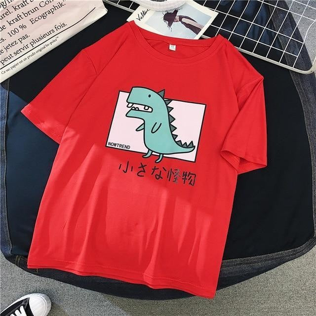 Red Dinosaur T-Shirt T-rex Japanese Harajuku Fashion Cute Kawaii
