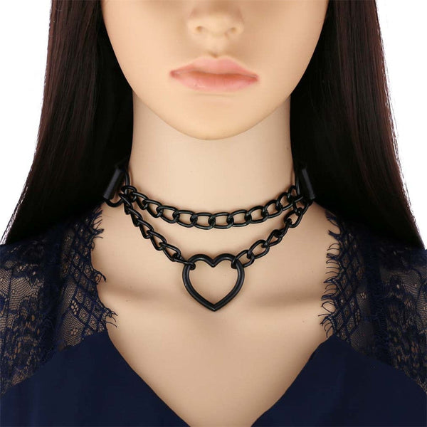 Black Heart Lock Choker- Lock and Chain Choker - Black Chain Choker- Gothic Collar - Goth Necklace- Goth Style Jewelry- Black Heart Choker