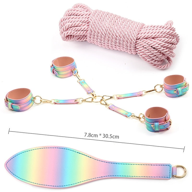 Pastel Rainbow Love Play Set - bdsm, blindfold, choker, collar, collars