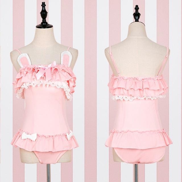 pink bunny adult onesies jumpsuit bodysuit romper bunny rabbit ears ruffled girly youthful little space girl kawaii fairy kei cgl abdl ddlg playground