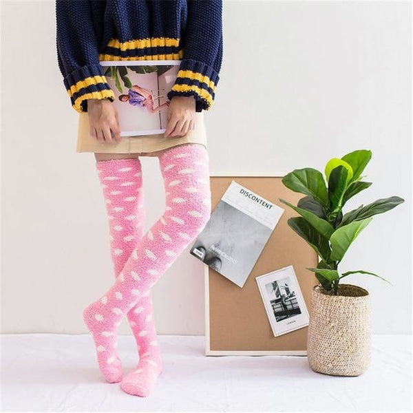 Pink Fuzzy Cloud Thigh Highs - socks