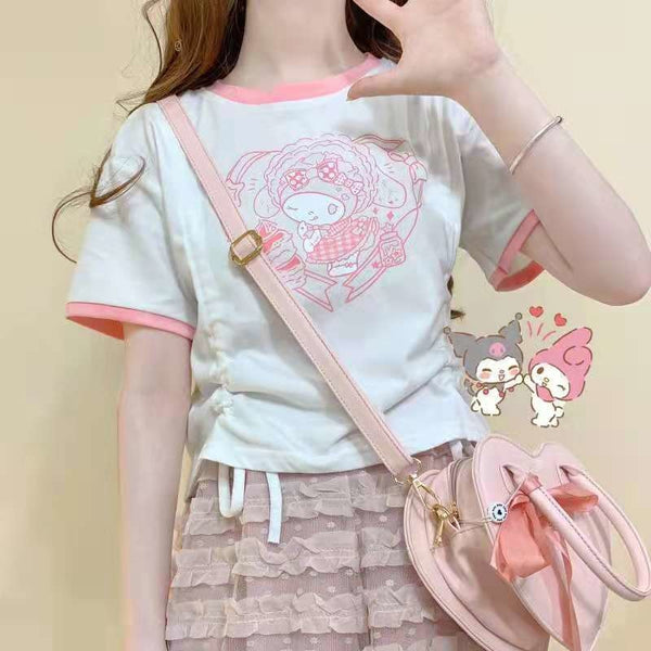Pink & White Kuromi Crop Top - Melody / XXXL - baby, baby girl, babygirl, crop, crop shirt