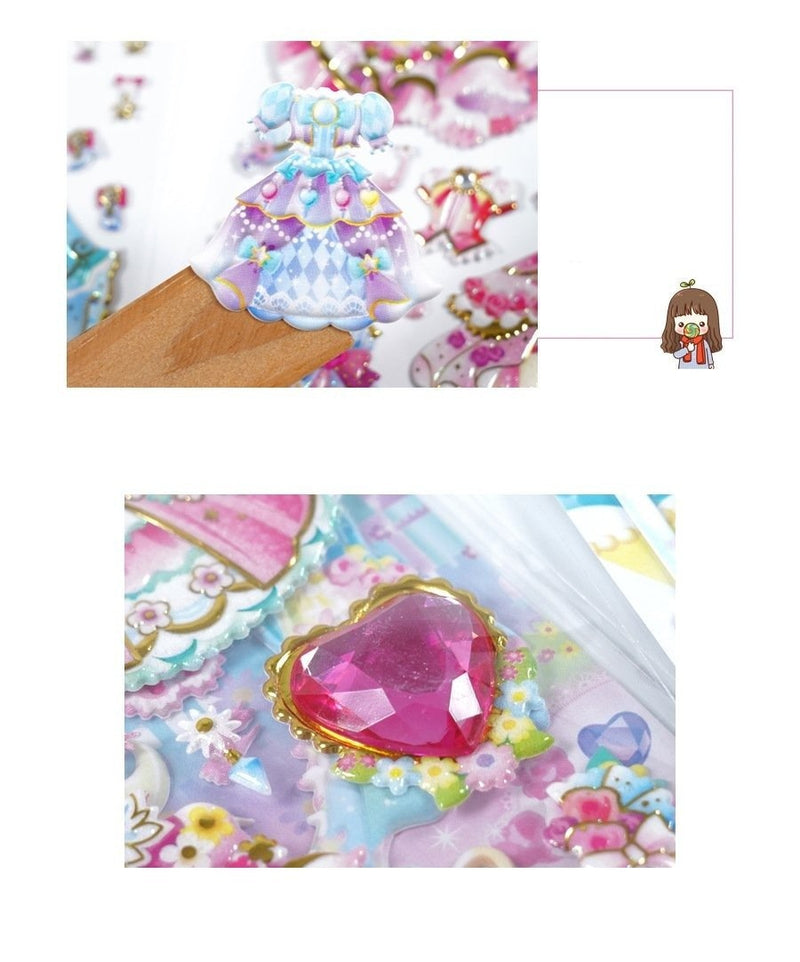 Puffy Glitter Princess Stickers - babyspace, diamond, diary, doki doki, fairy kei