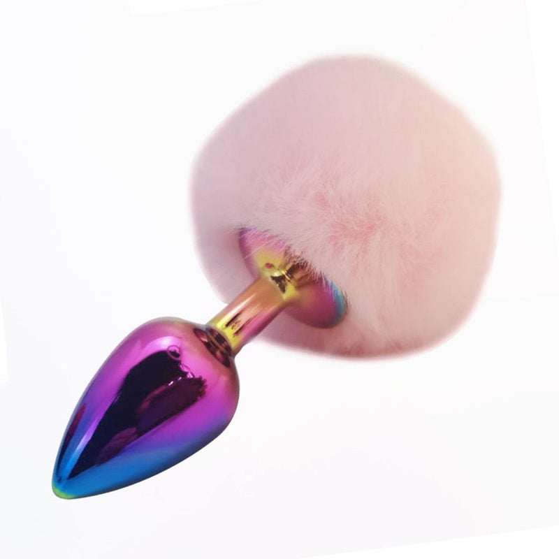Rainbow Gunmetal Tail Plug - Pink - anal, anal play, plug, plugs, bunnies