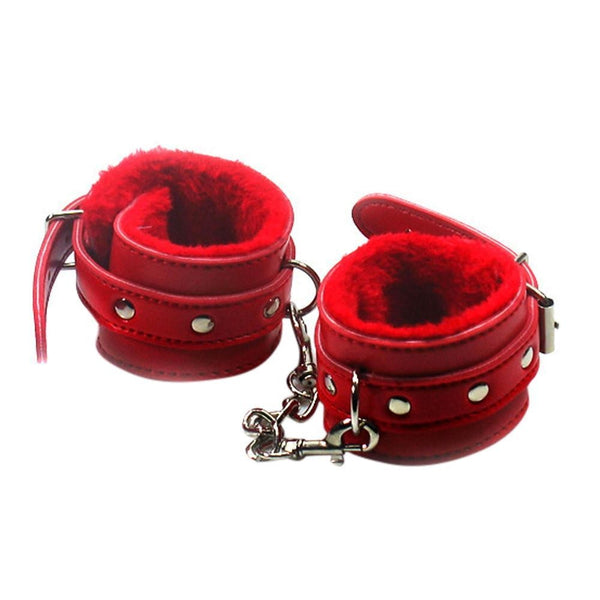 Red Fur Lined Handcuffs S M BDSM Slave Master DDLG